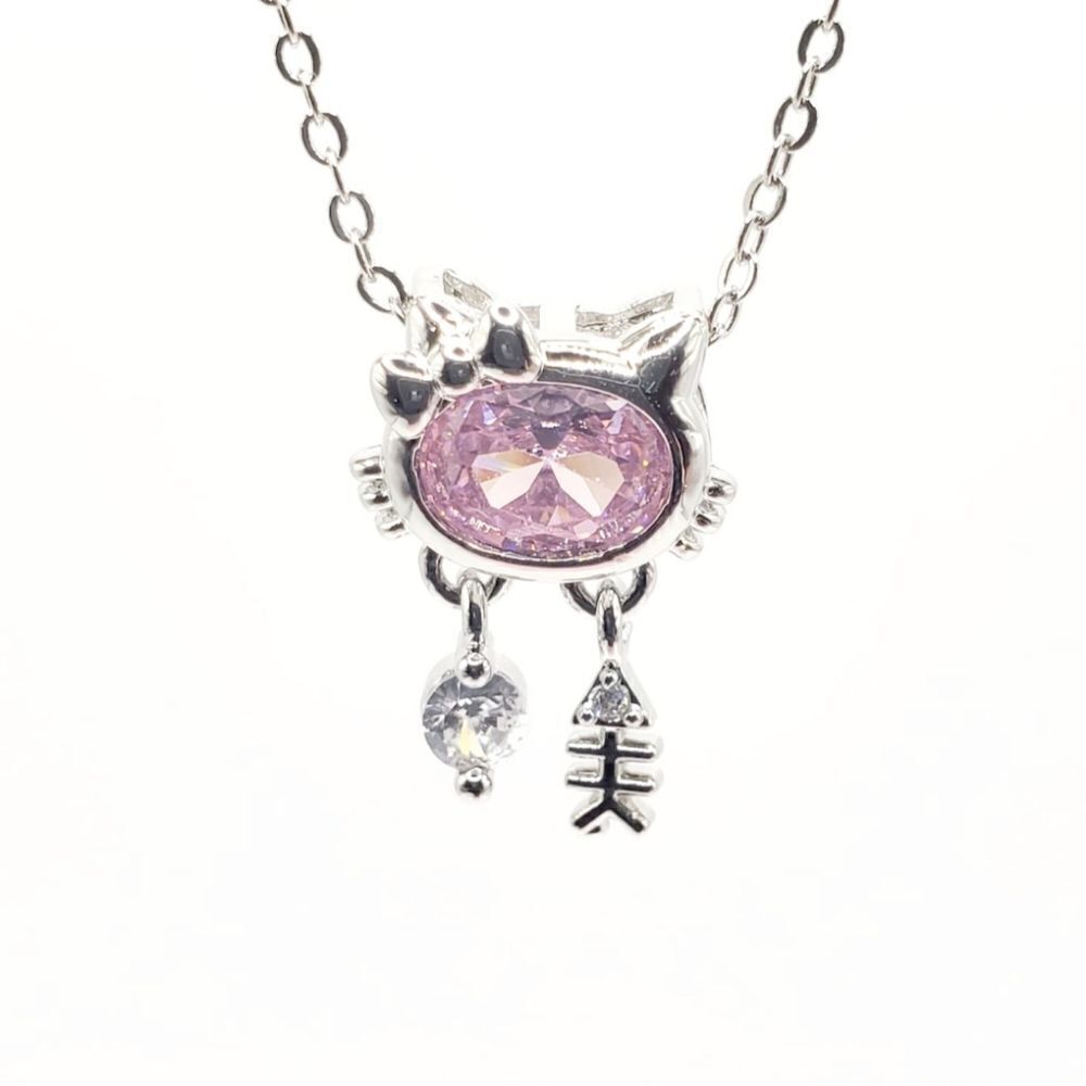 Brand New Hello Kitty Purple Stone Silver Necklace